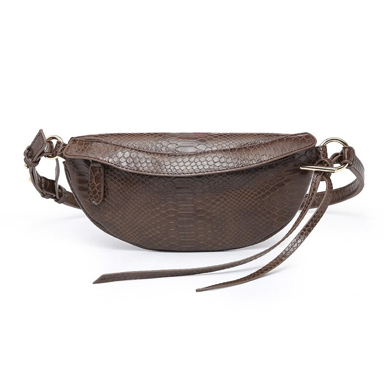 Women Waist Snake Pattern Leather Belt Bag Slim