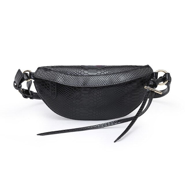 Women Waist Snake Pattern Leather Belt Bag Slim