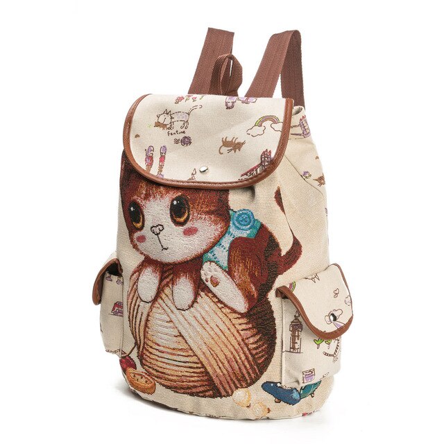 Women Lovely Cat Printed Drawstring Backpack