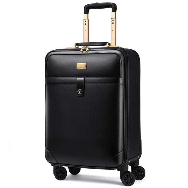Leather Wheel Suitcases Women Cabin Trolley High capacity password Travel Bag